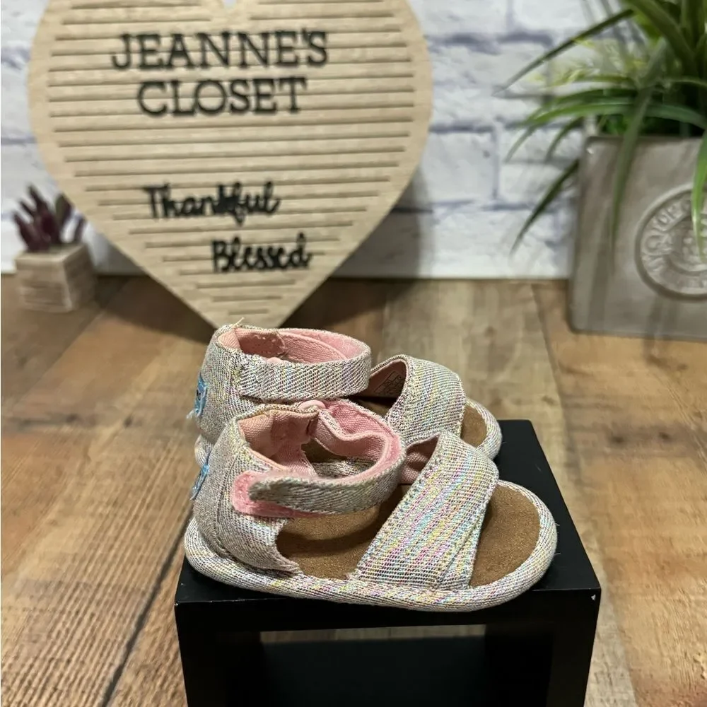 TOMS Shiloh baby Girls SIZE 2 M Pink Multi Twill Glimmer CRAWL Sandals